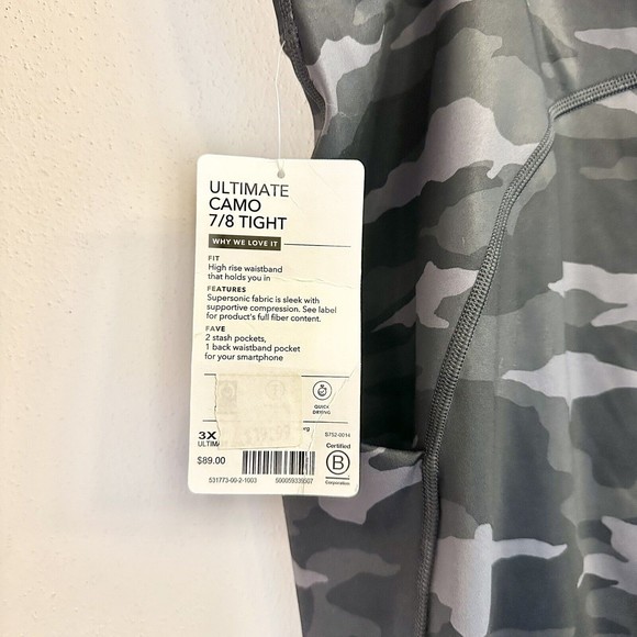 ATHLETA Ultimate‎ Camo 7/8 Tight - Heather Grey - Size 3X 2 Stash Pockets - $89 - Picture 9 of 13